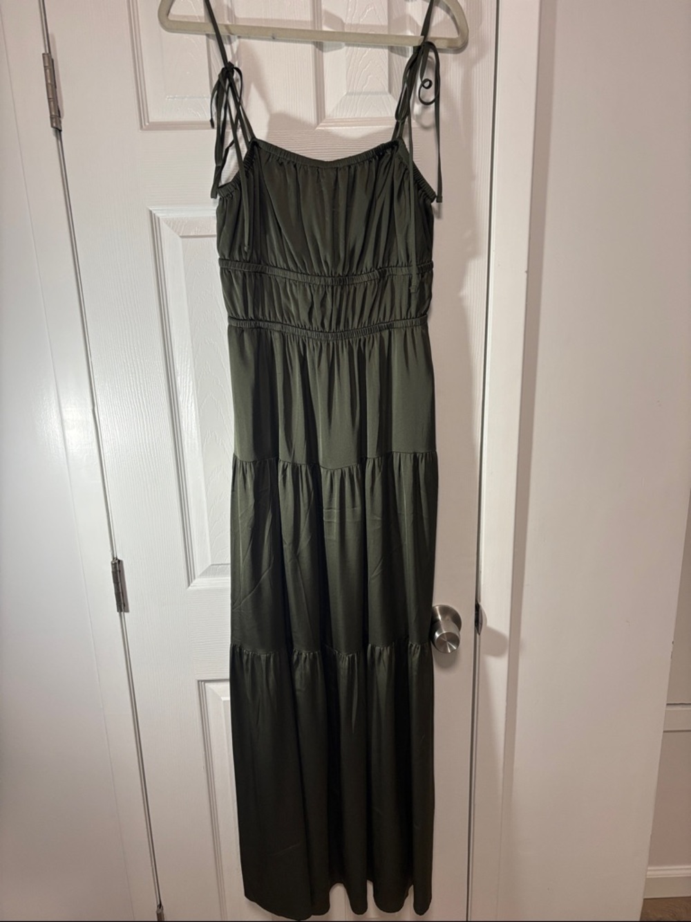 Express Olive Green Tiered Tie-Shoulder Maxi Dress